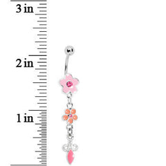 Pink Double Flower Drop Belly Ring