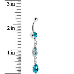 Blue Gem Leaf Teardrop Chain Dangle Belly Ring