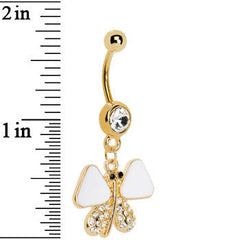Gold Plated White Enamel Jeweled Butterfly Dangle Belly Ring