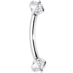 Clear Prong Set Gem Internally Threaded Eyebrow Ring