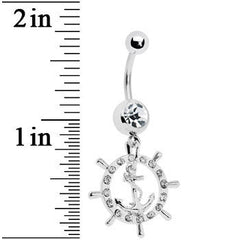 Crystalline Gem Ship Wheel and Anchor Belly Ring