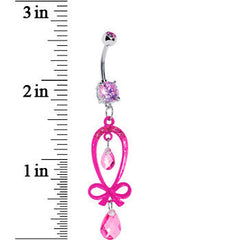 Dazzling Pink Gem Ribbon Dangle Belly Ring