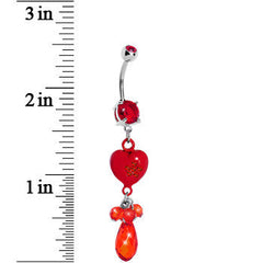 Red Gem Teardrop Heart Dangle Belly Ring