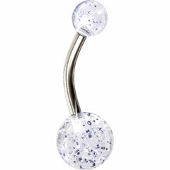 Grade 23 Solid Titanium Clear Glitter Acrylic Belly Ring