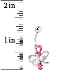 Pink Gem Teardrop Inversion Butterfly Belly Ring