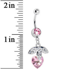 Pink Gem Heart Berry Paved Leaf Belly Ring