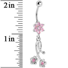 Pink Gem Wildflower Dangle Belly Ring