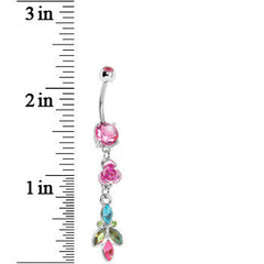 Pink Gem Rose Flower Cosmic Floral Belly Ring