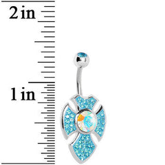 Aqua Gem Aurora Center Latin Cross Belly Ring