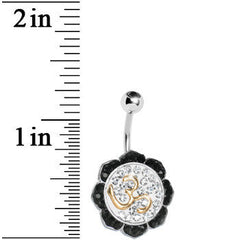 Black Gem Crystalline Lotus Flower Ohm Belly Ring