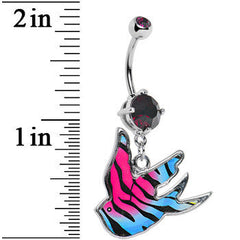 Pink Blue Animal Stripe Bird Belly Ring