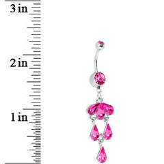 Fuchsia Gem Tri Petal Floral Cascade Belly Ring