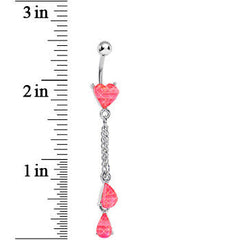 Pink Gem Peachy Heart Drops Belly Ring