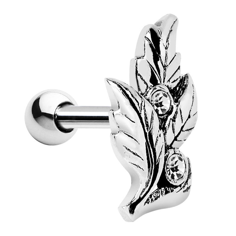 Silver 925 Clear Gem Leaf Cartilage Tragus Earring