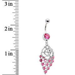 Pink Gem Rose Flower Drops Belly Ring