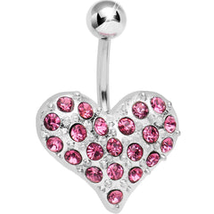 Prissy Pink Crystal Heart On Belly Ring