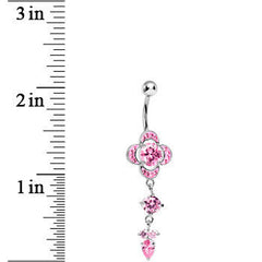 Pink Gem Enchanting Fairytale Floral Dangle Belly  Ring
