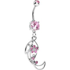 Pink Gem Twisted Leaf Belly Ring