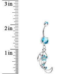 Aqua Gem Twisted Leaf Belly Ring