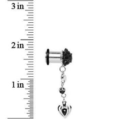 0G Black Flower Heart to Heart Dangle Plug Sizes 5mm to 12mm