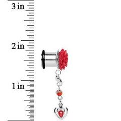 Red Flower Heart to Heart Dangle Plug Sizes 5mm to 00G