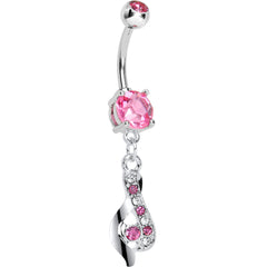 Pink CZ Ribbon Dangle Belly Ring