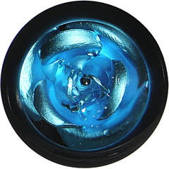 0G Black Acrylic Aqua Rose Flower Saddle Plug Set
