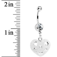 Crystalline Gem Clear Glitter Heart Dangle Belly Ring