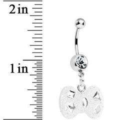 Crystalline Gem Clear Glitter Bow Dangle Belly Ring