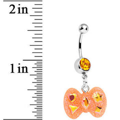 Yellow Gem Orange Glitter Bow Dangle Belly Ring