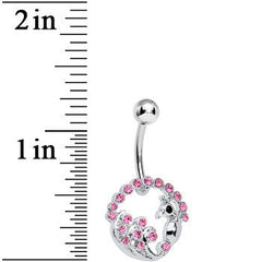 Pink Gem Paved Preening Peacock Belly Ring