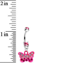 Double Pink Gem Crystalline Butterfly Dangle Belly Ring