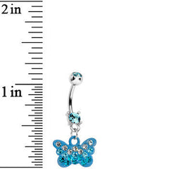 Double Aqua Gem Crystalline Butterfly Dangle Belly Ring