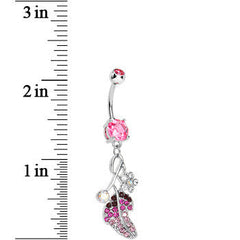 Pink Gem Leaf Aurora Flower Dangle Belly Ring