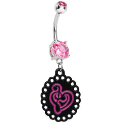 Pink Gem Black Pink Music Notes Heart Dangle Belly Ring