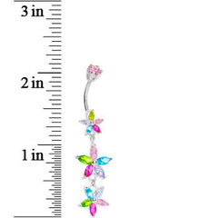 Silver 925 Light Pastel CZ Floral Drop Belly Ring