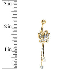 Crystalline Gem Gold Plated Butterfly Bow Dangle Belly Ring