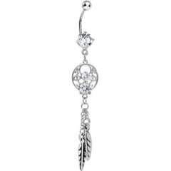 Enchanting Clear Gem Dangle Dreamcatcher Belly Ring