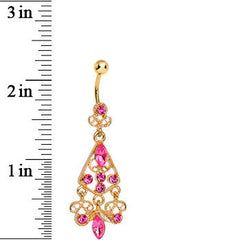 Gold Plated Luxurious Pink CZ Chandelier Belly Ring