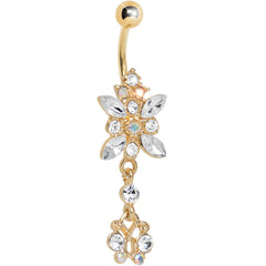 Gold Plated Clear Gem Dazzling Dangle Chandelier Belly Ring
