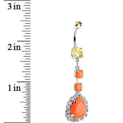 Orange Neon Gem Teardrop Dangle Belly Ring