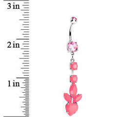 Pink Gem Neon Heart Petals Flower Dangle Belly Ring
