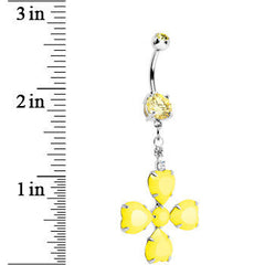 Yellow Gem Neon Four Leaf Flower Dangle Belly Ring