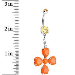 Orange Gem Neon Four Leaf Flower Dangle Belly Ring