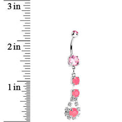 Pink Gem Neon Splash Crystal Teardrop Dangle Belly Ring