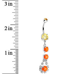 Orange Gem Neon Splash Crystal Teardrop Dangle Belly Ring