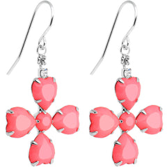 Clear Gem Pink Neon Four Leaf Flower Dangle Earrings