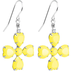 Clear Gem Yellow Neon Four Leaf Flower Dangle Earrings