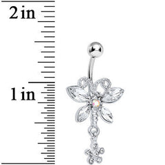 Crystalline Gem Dazzling Dragonfly Flower Dangle Belly Ring