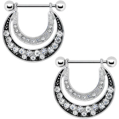 14G 5/8 Clear Gem Radiant Moonlit Night Nipple Shield Set